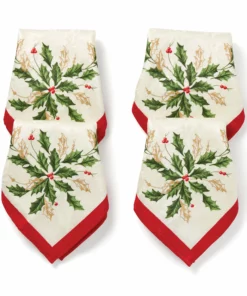 Lenox Table Linens Holiday Bordered 4-Piece Cloth Napkin Set