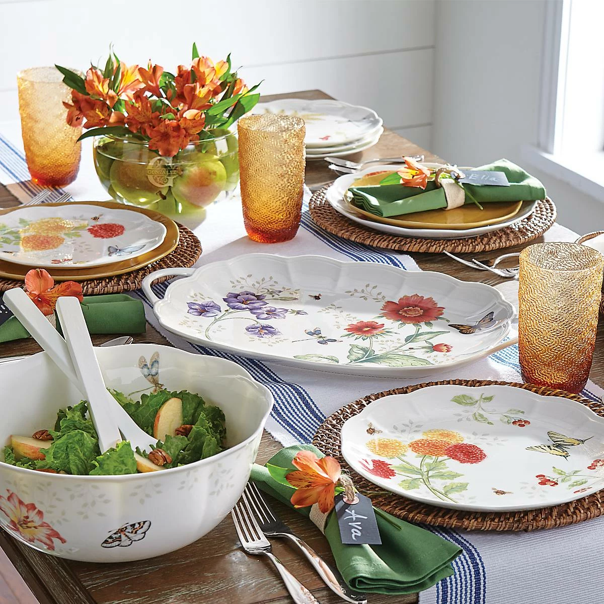 Lenox Dinnerware Butterfly Meadow Salad Bowl & Servers
