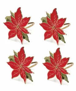 Lenox Poinsettia 4-Piece Napkin Ring Set