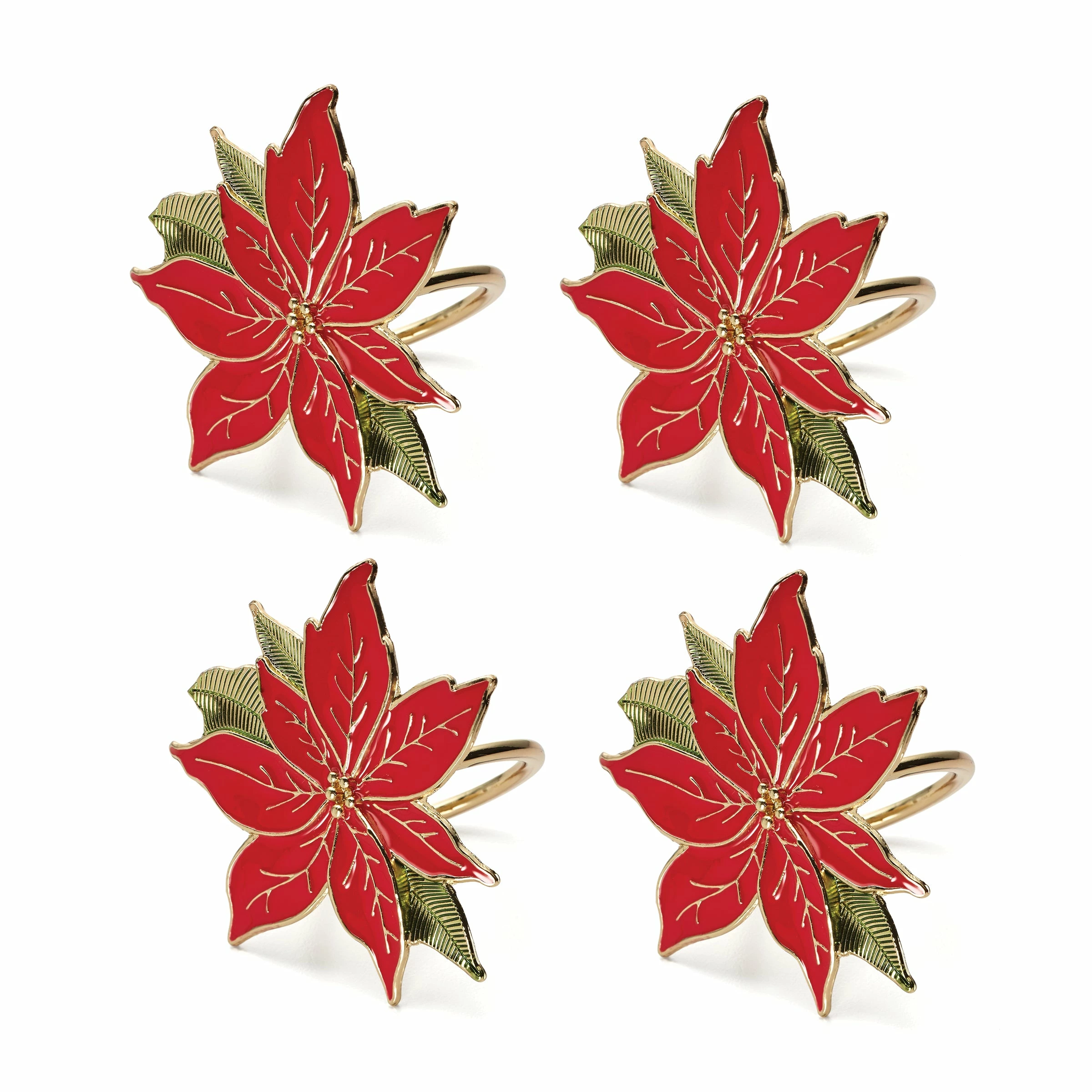 Lenox Poinsettia 4-Piece Napkin Ring Set