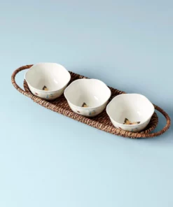 Lenox Butterfly Meadow Rattan Hors D'oeuvres With Bowls