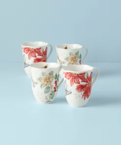 Lenox Butterfly Meadow Holiday 4-Piece Mug Set Dinnerware