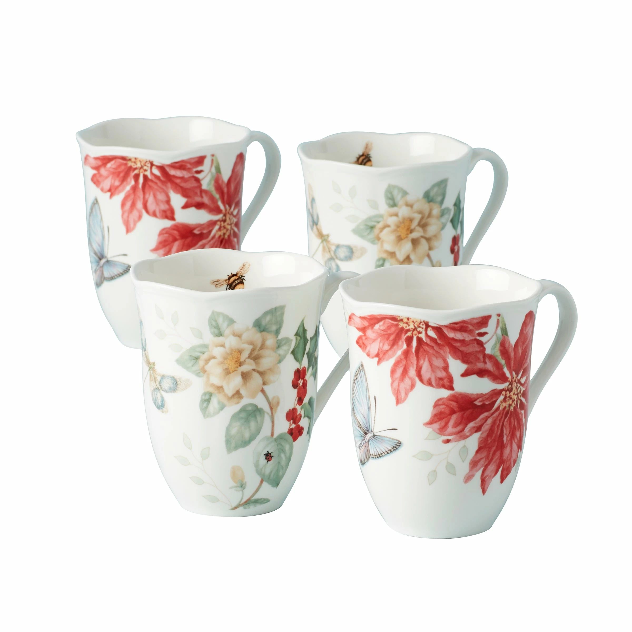 Lenox Butterfly Meadow Holiday 4-Piece Mug Set Dinnerware