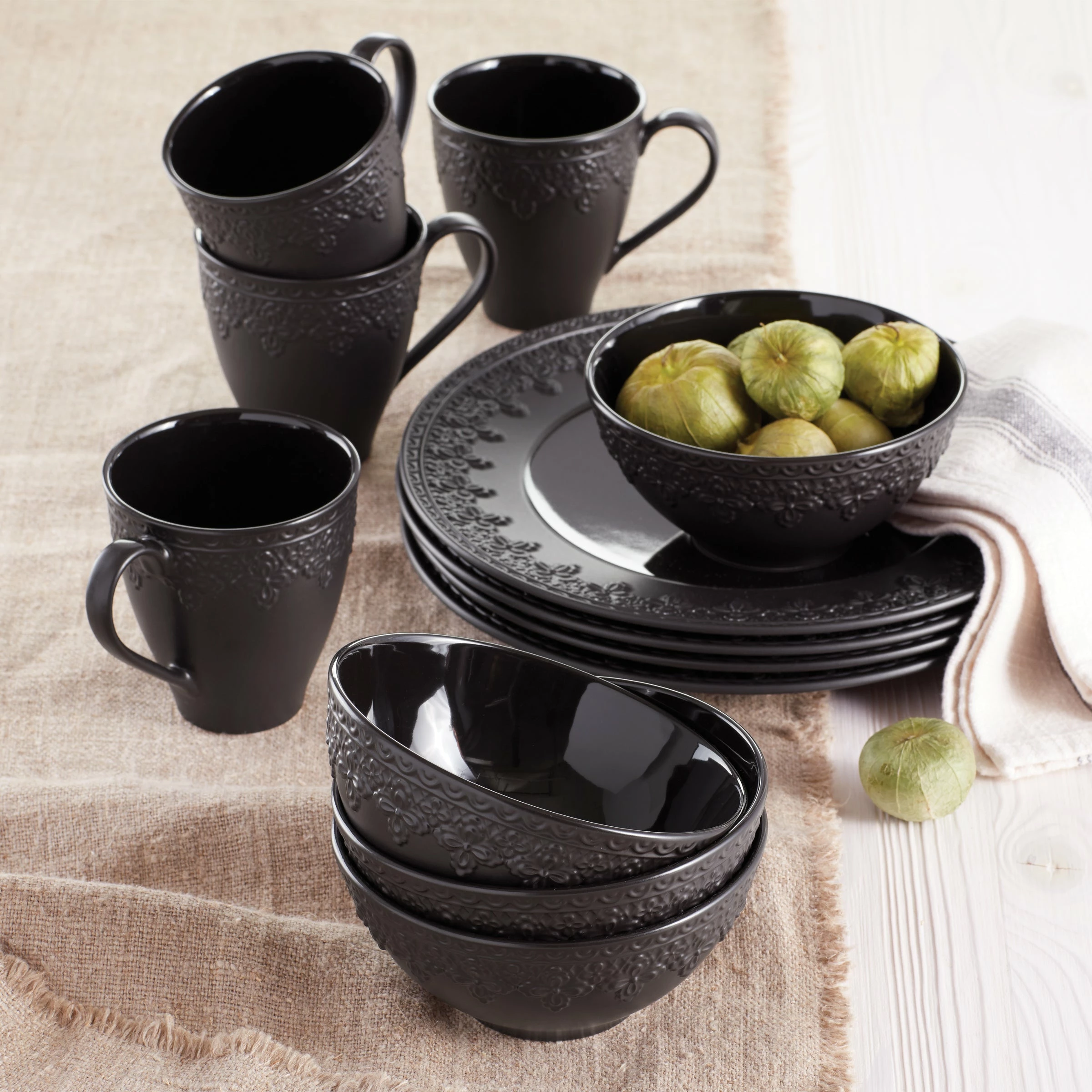 Lenox Chelse Muse Fleur Matte Black 4-Piece Bowl Set