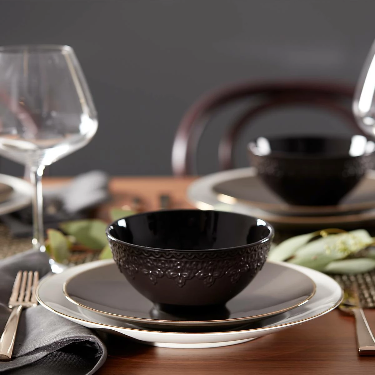 Lenox Chelse Muse Fleur Matte Black 4-Piece Bowl Set