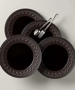 Lenox Chelse Muse Fleur Matte Black 4pc Dinner Plate Set