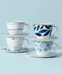 Lenox Blue Bay™ 8PC Espresso Cup & Saucer Set Dinnerware