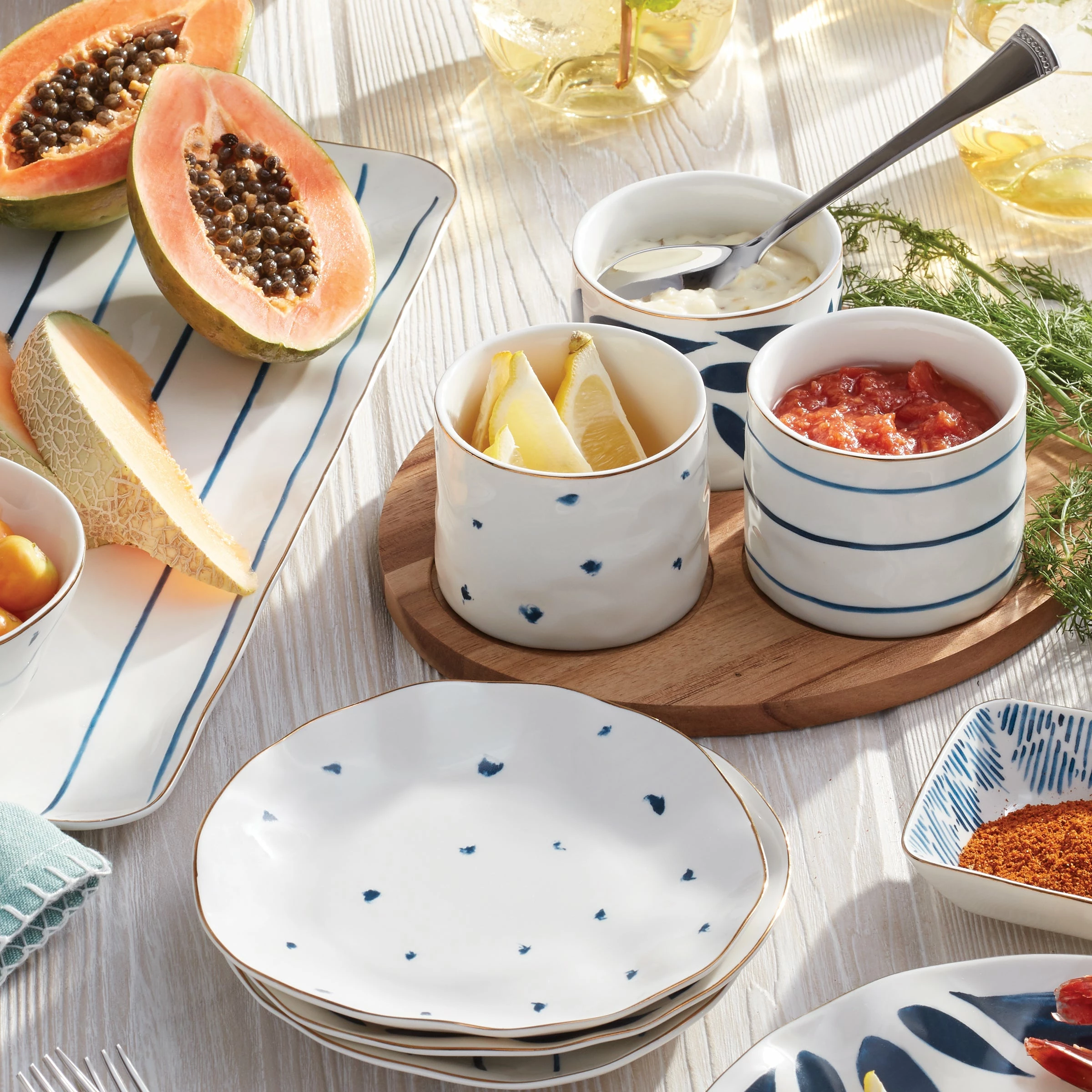 Lenox Blue Bay™ 4-piece Snack Bowl & Tray Set Dinnerware