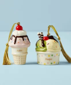 Lenox Forever Friends Ice Cream 2 Piece Ornament Set Personalized Ornaments