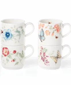 Lenox Butterfly Meadow 4-Piece Stacking Mug Set Dinnerware