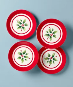 Lenox Holiday Handpaint Stripe 4-Piece Dessert Plate Set Dinnerware