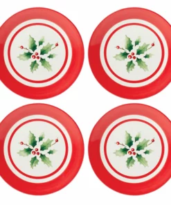 Lenox Holiday Handpaint Stripe 4-Piece Dessert Plate Set Dinnerware