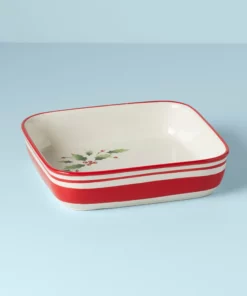 Lenox Holiday Handpaint Stripe Square Dish