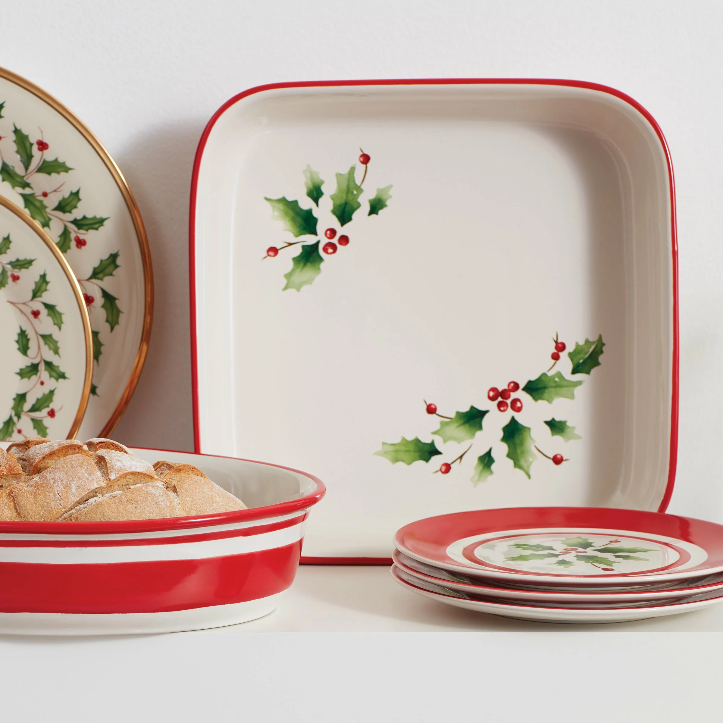 Lenox Holiday Handpaint Stripe Square Dish