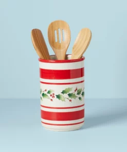 Lenox Holiday Handpaint Stripe Utensil Crock Set Dinnerware