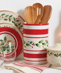 Lenox Holiday Handpaint Stripe Utensil Crock Set Dinnerware