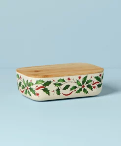 Lenox Holiday Bamboo Rectangular Server With Lid