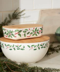 Lenox Holiday Bamboo Rectangular Server With Lid