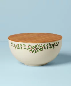 Lenox Holiday Bamboo Serve Bowl With Lid