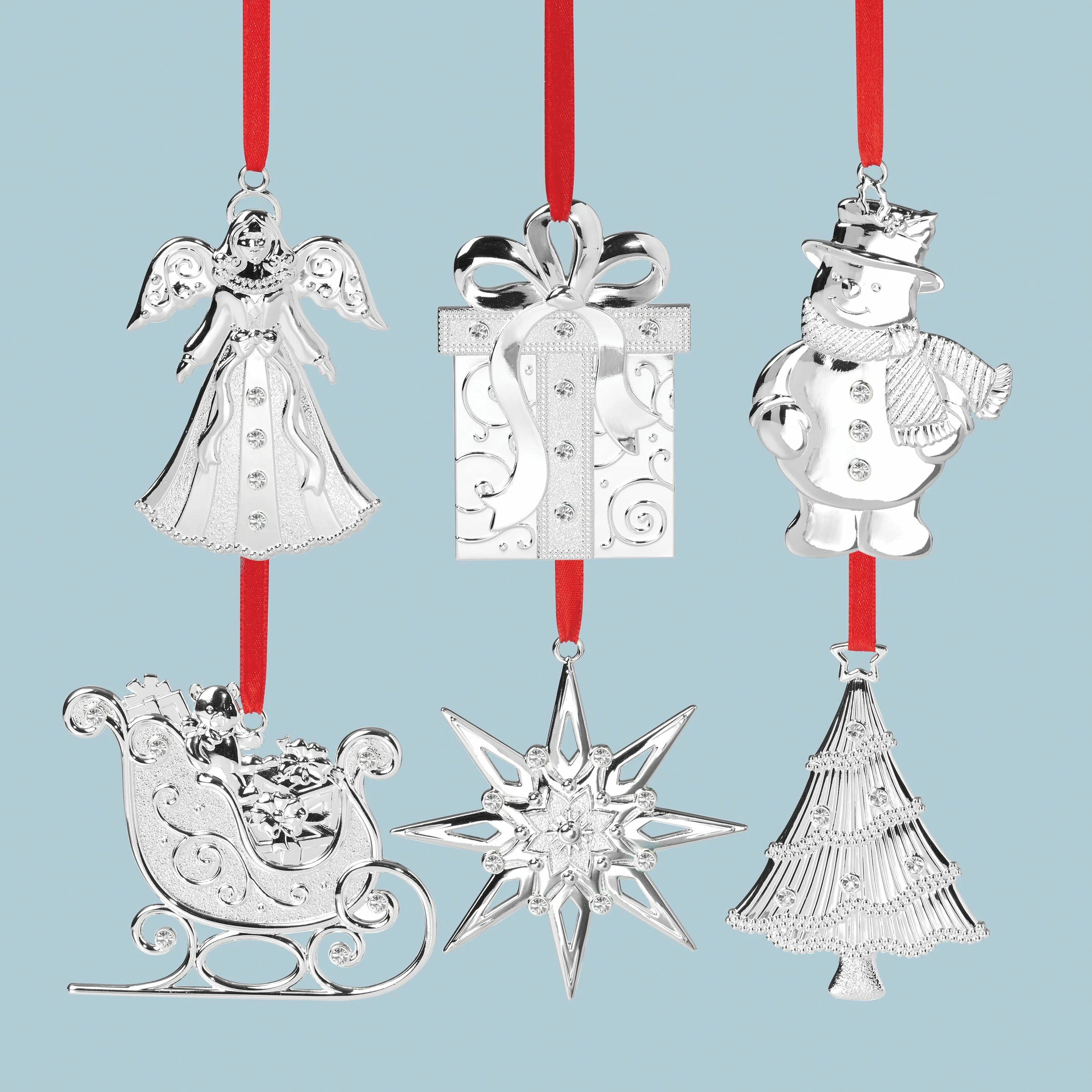 Lenox Sale Silver Gems Clear Stone 6-Piece Ornament Set