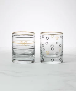 Kate Spade Drinkware Doodle Away 2-Piece Double Old Fashioned Glass Set